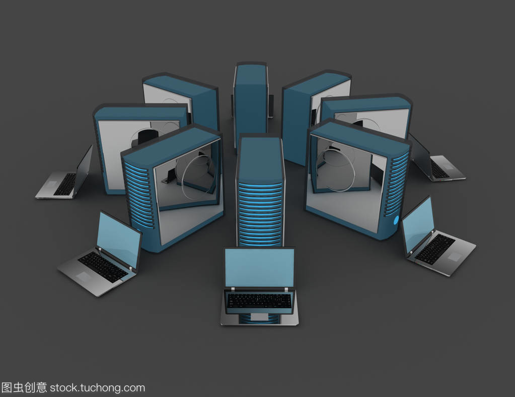计算机网络的概念。3d 渲染的图